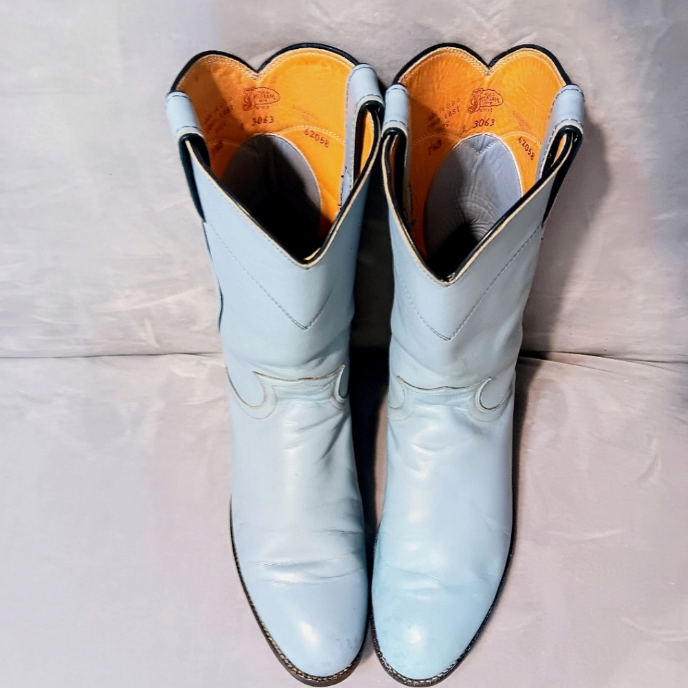 Justin Pull On Roper Cowboy Cowgirl Boots Sky Baby Blue EUC Womens Size 7.5